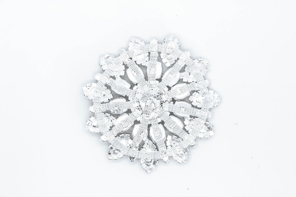 Round Flower Diamante Motif - Silver