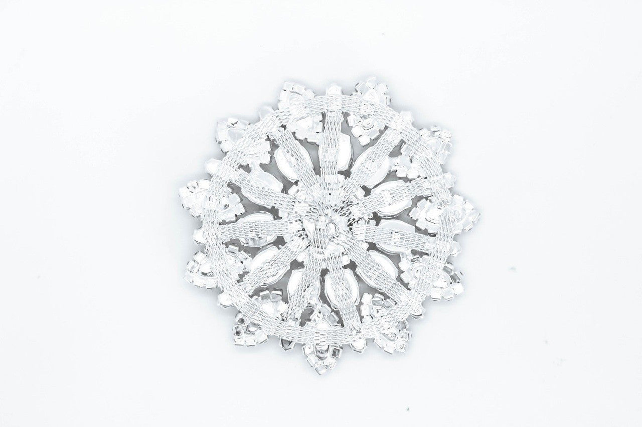 Round Flower Diamante Motif - Silver