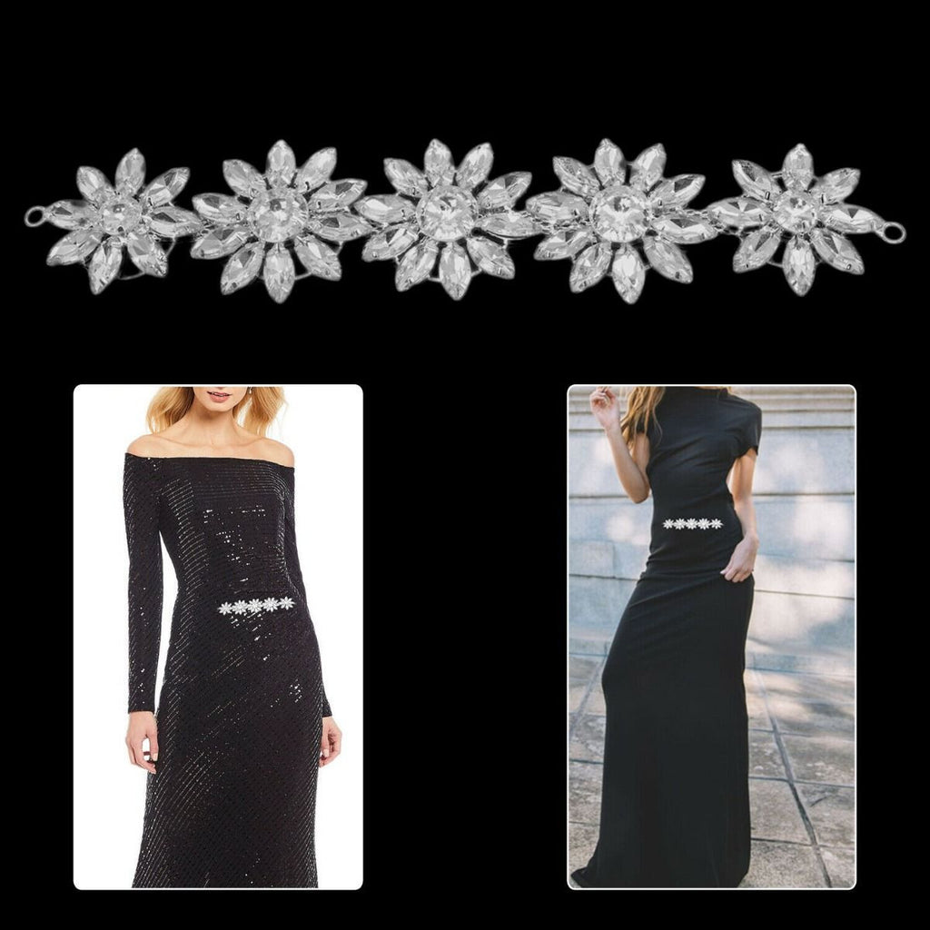 Sew-On Diamante Motif - 190mm x 45mm - Silver