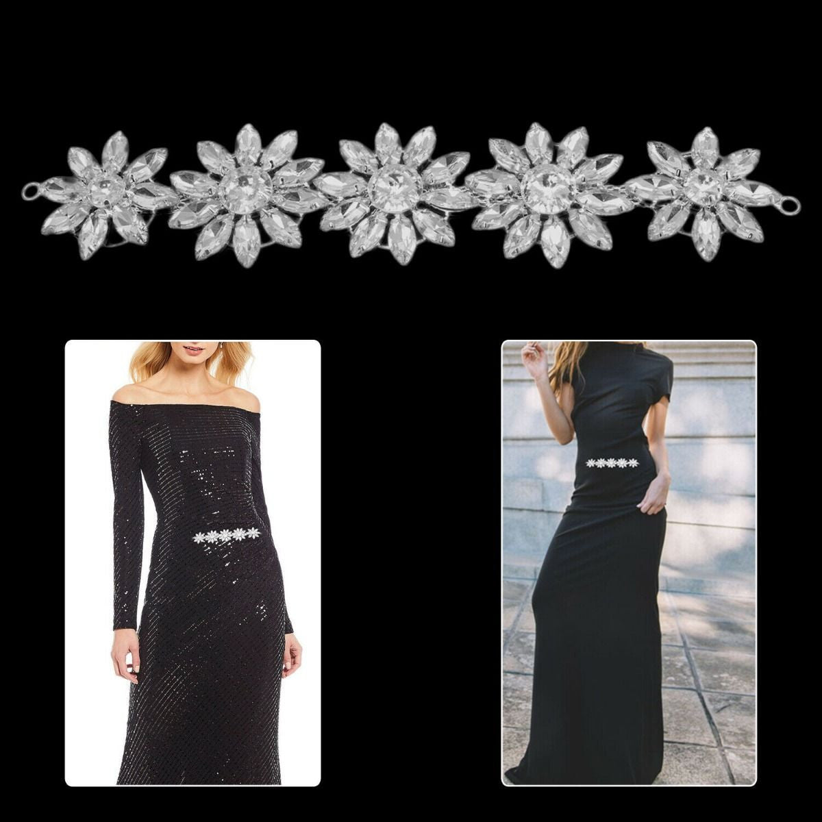 Sew-On Diamante Motif - 190mm x 45mm - Silver