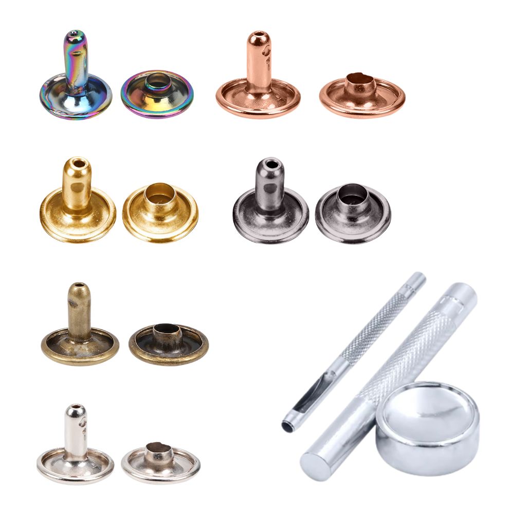 Double Cap Tubular Rivets with Fixing Hand Tool - (Pack of 100)