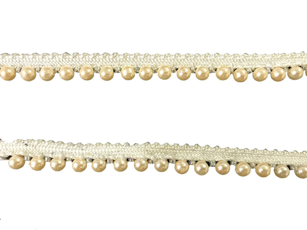 2m x 30mm Lace Embroidery Trim with Pearls - Ivory