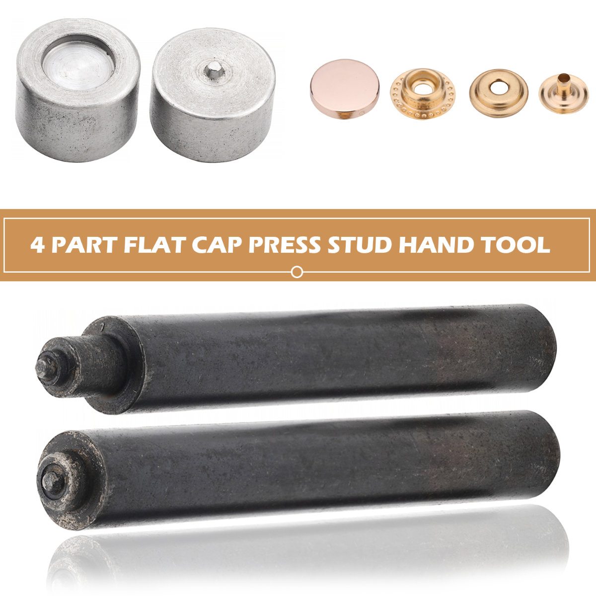 4 Part Flat Cap Press Studs Fixing Hand Tool Set