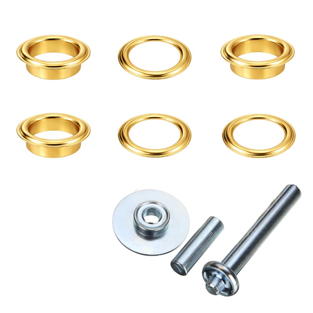 12.5mm Gold Eyelets for Tarpaulin with Hole Fixing Kit (Pack of 50)