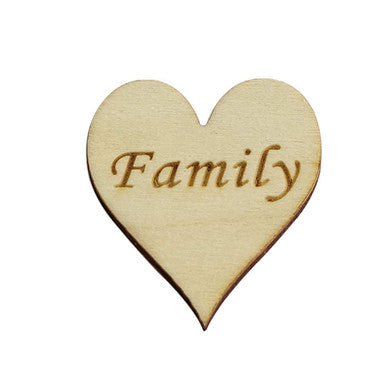 4cm Wooden Hearts Embellishment with Engraving - (Pack of 5) Family