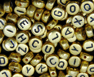 7mm Gold Round A-Z Black Plastic Letter Beads Box Set - (Pack of 100)