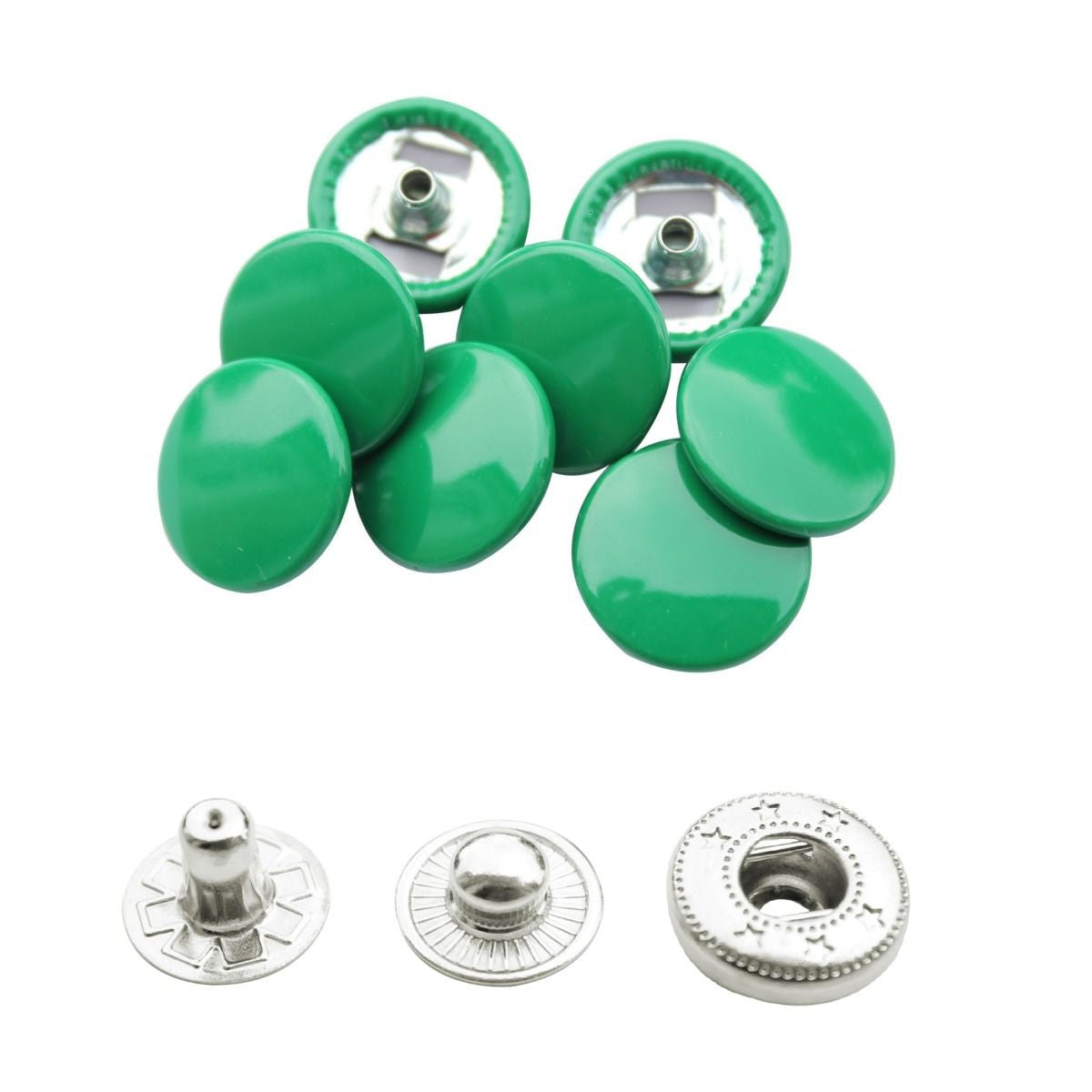 15mm S Spring Press Studs with Coloured Caps and Silver Components (10 Sets)