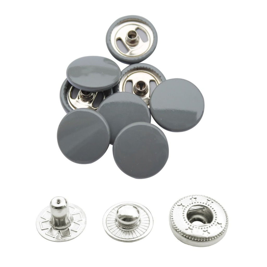 15mm S Spring Press Studs with Coloured Caps and Silver Components (10 Sets)