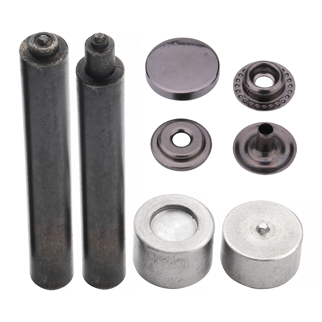 4-Parts Flat Cap Press Studs with Fixing Hand Tool (10 Sets)
