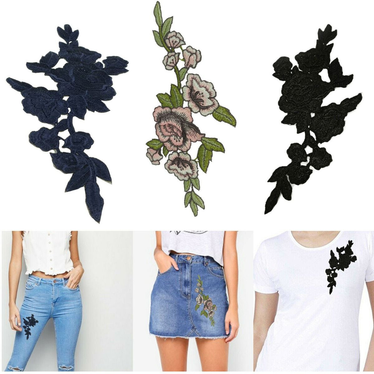 Sew-On Rose Design Embroidered Patch Motif