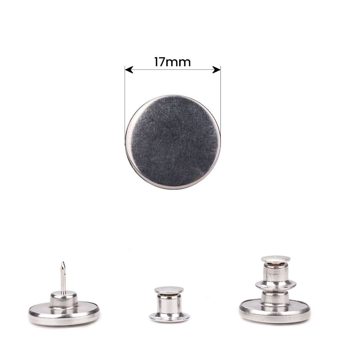 17mm No-Sew Jean Button Replacements - Plain Silver