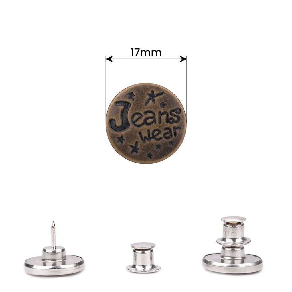 17mm No-Sew Jean Button Replacements - Bronze