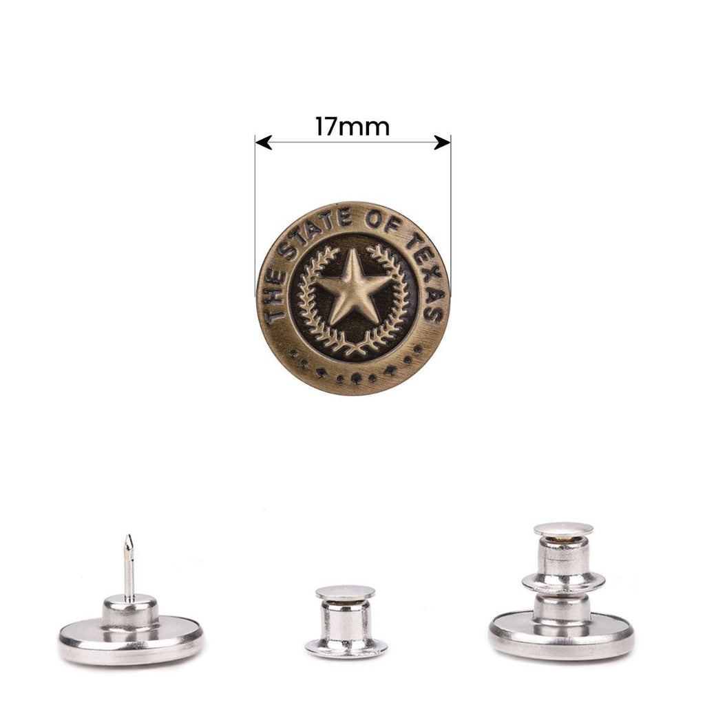 17mm Bronze Star No-Sew Jeans Buttons