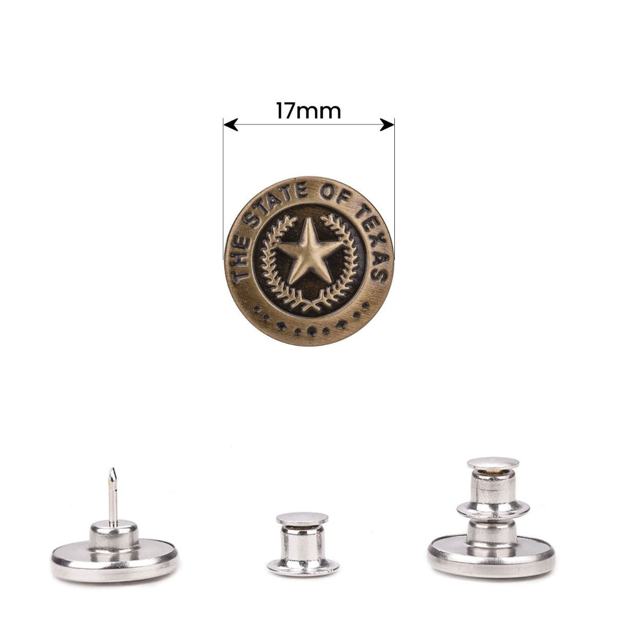 17mm Bronze Star No-Sew Jeans Buttons