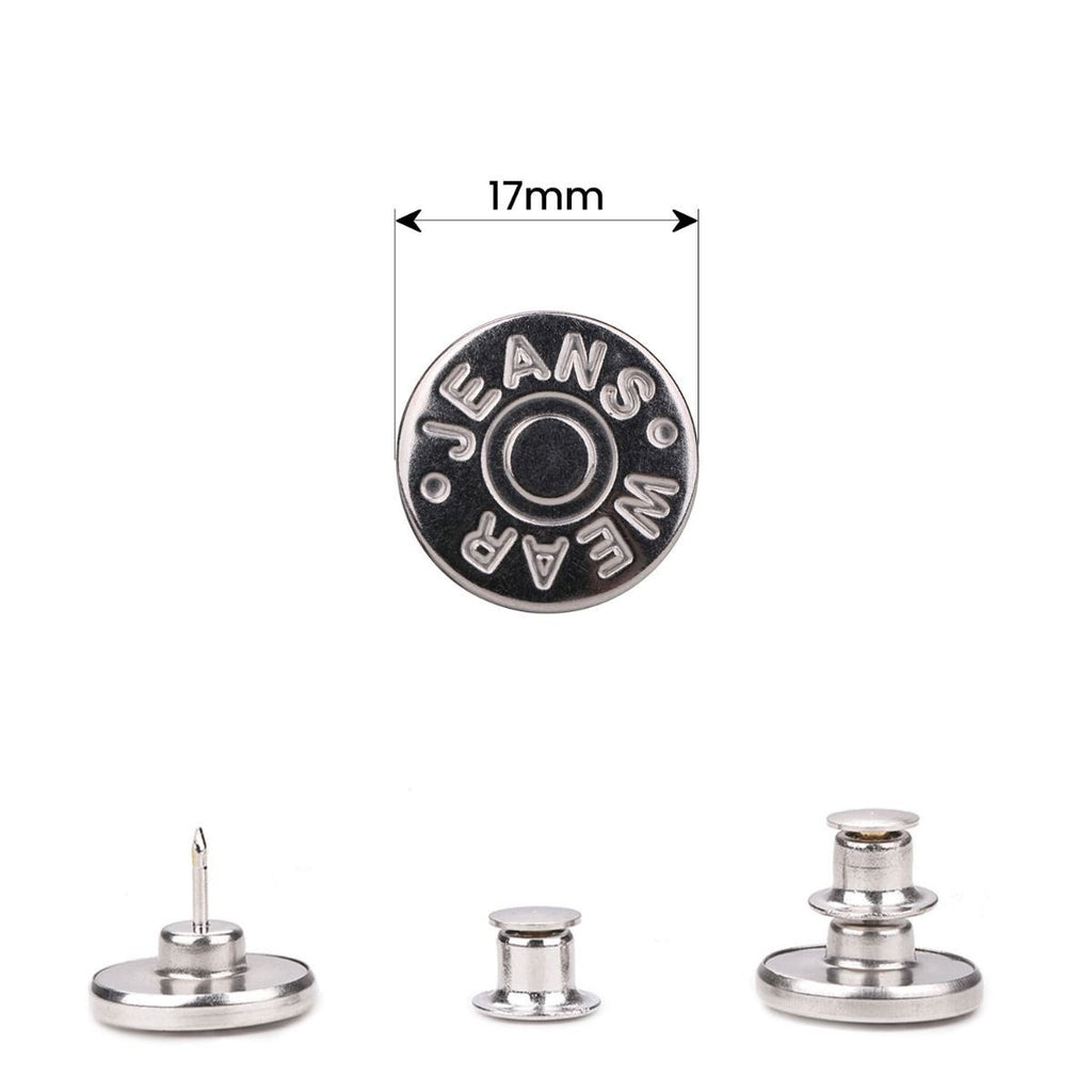 17mm Silver 'Jean Wear' Instant Fit Replacement Buttons