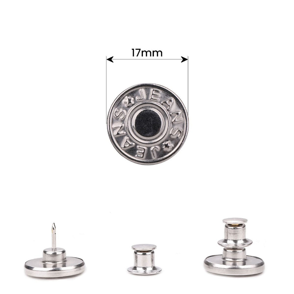 17mm Silver No-Sew Replacement Jeans Buttons