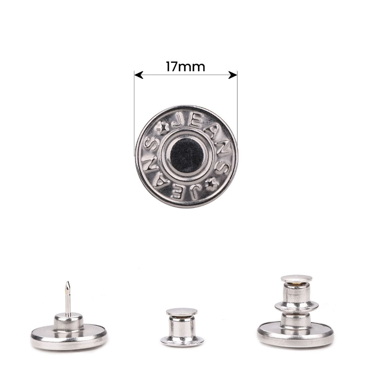 17mm Silver No-Sew Replacement Jeans Buttons