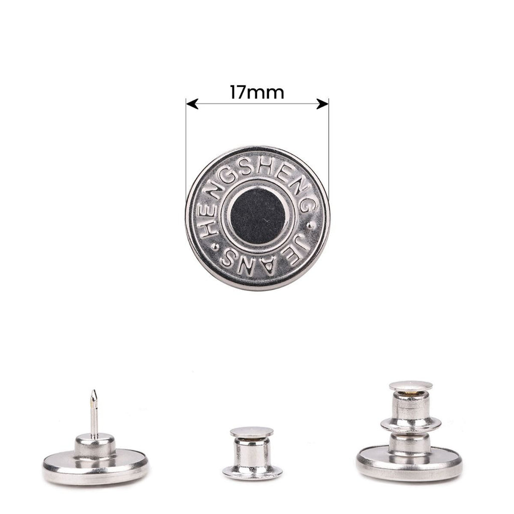 No-Sew Jean Button Replacements - Silver - 17mm