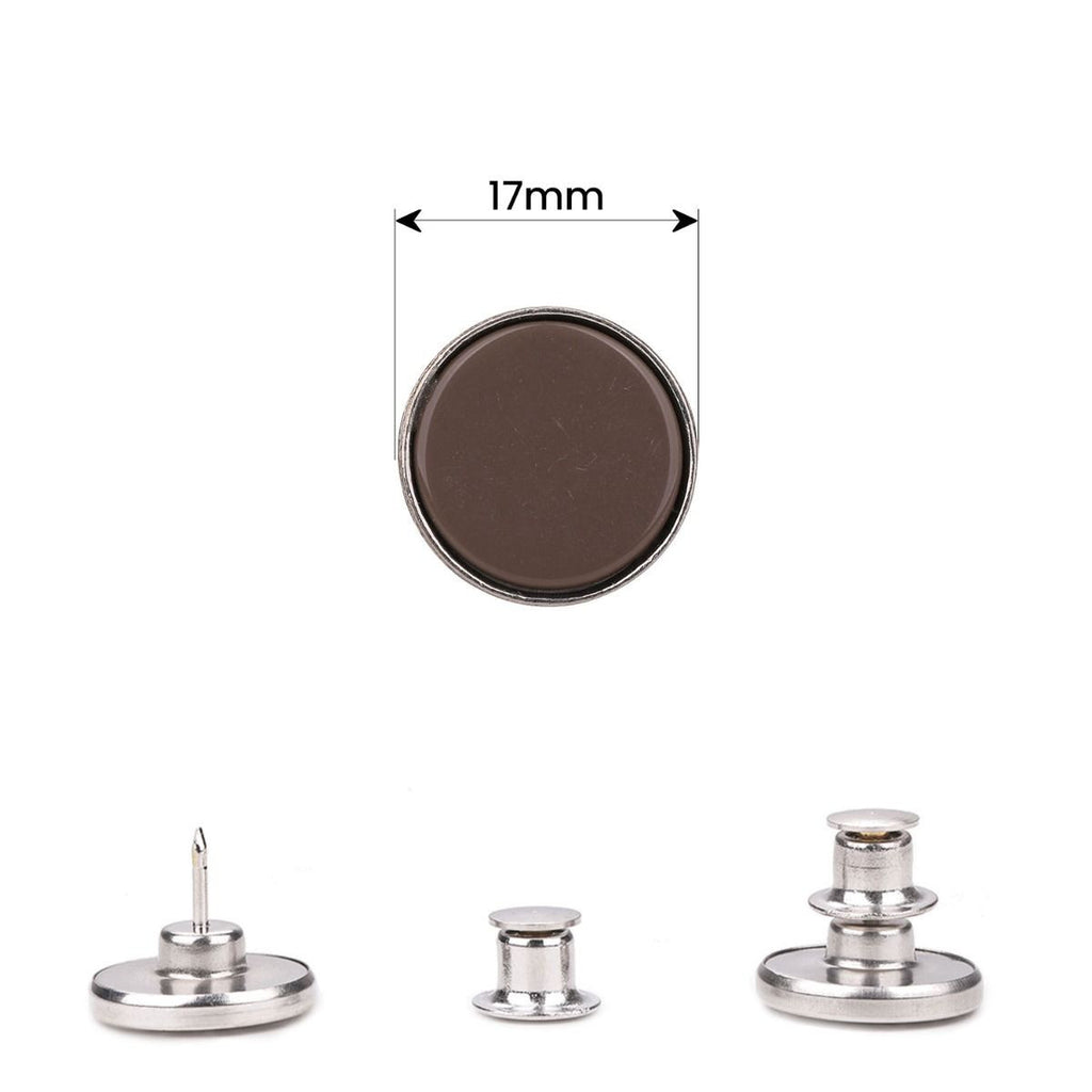 17mm No-Sew Jean Button - Chocolate Brown
