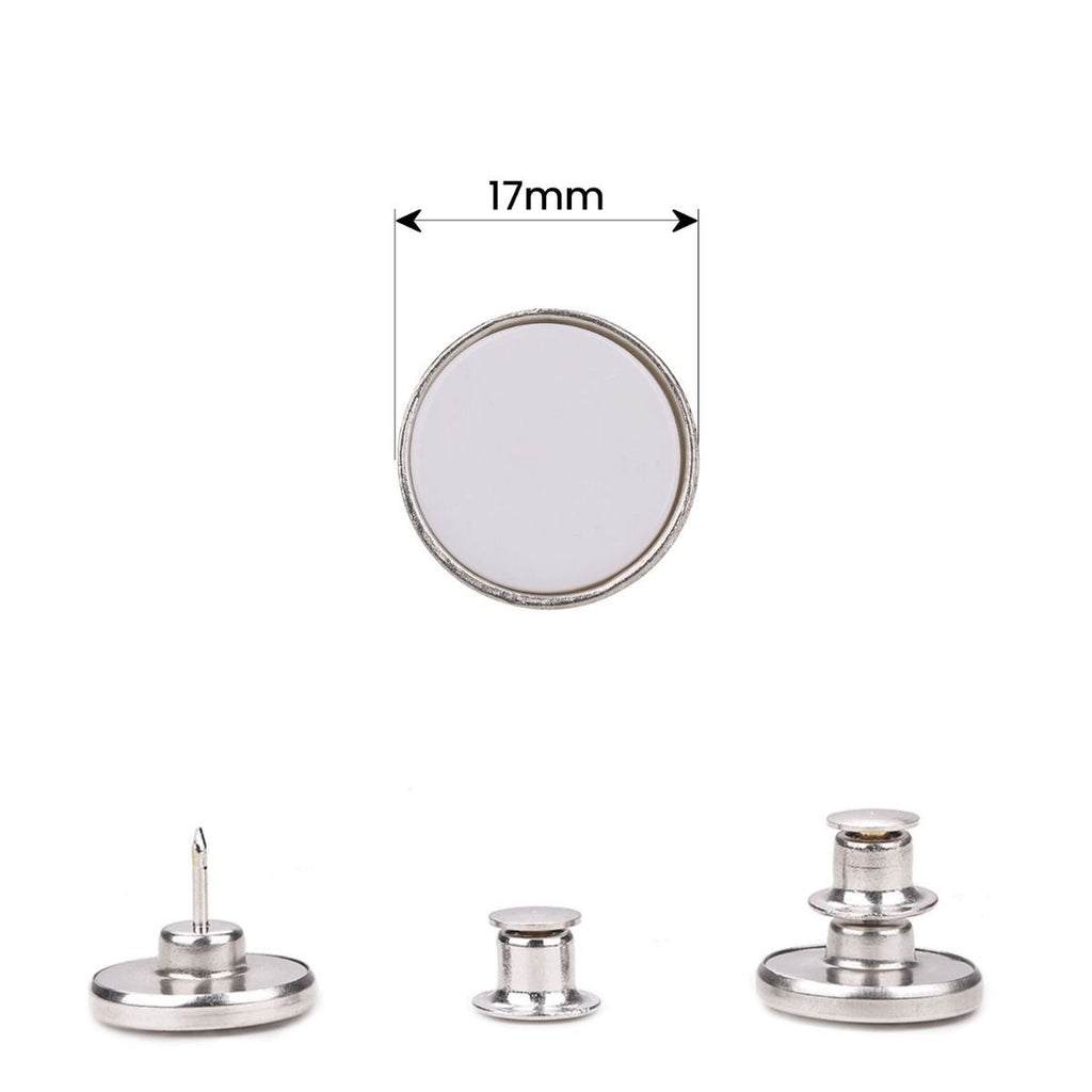 17mm No-Sew Jean Button Replacements - Plain White