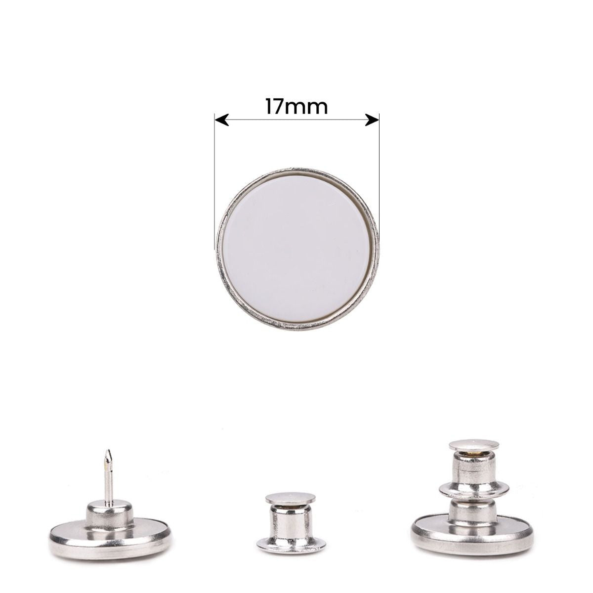 17mm No-Sew Jean Button Replacements - Plain White