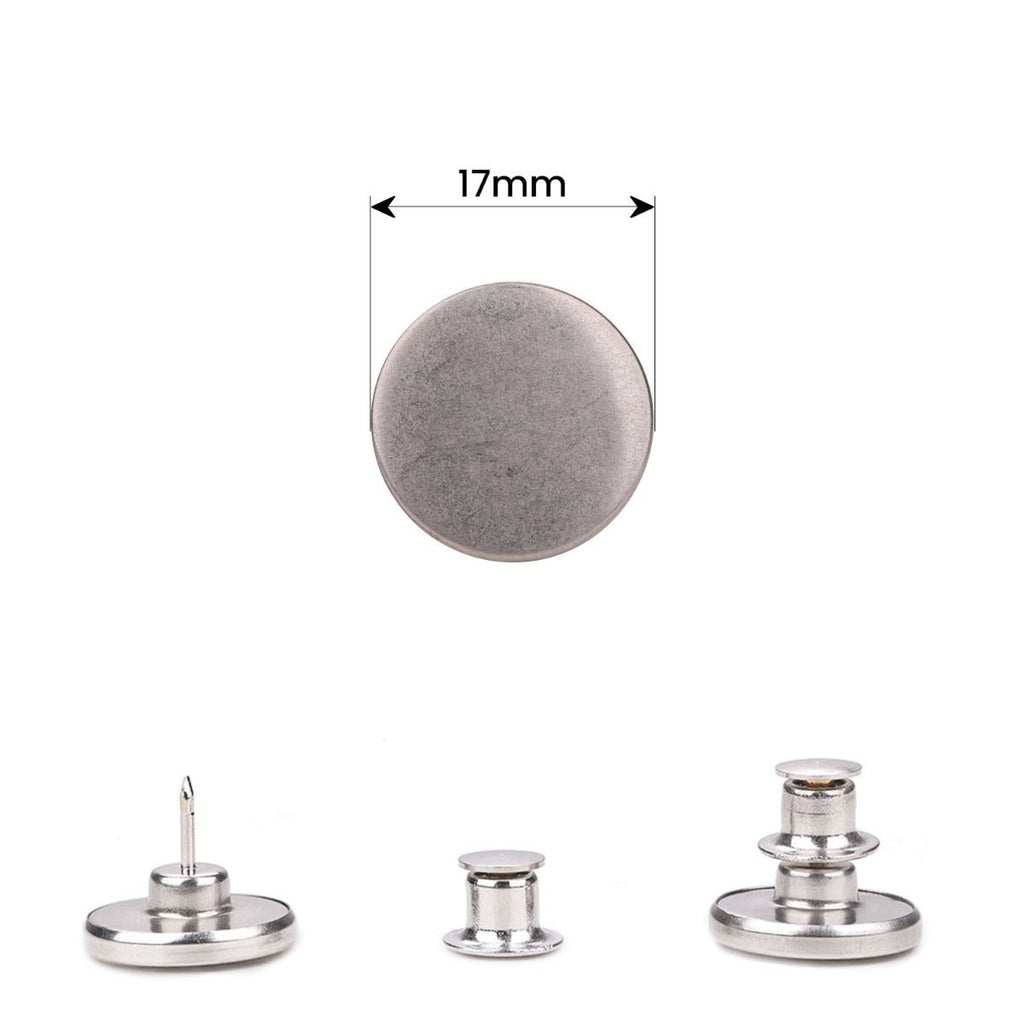 17mm No-Sew Jean Button Replacements, Plain Matte Silver