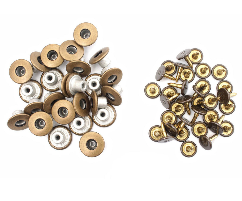 14mm Matte Bronze Open Top Replacement Jeans Buttons (Pack of 10) with 3-Part Fixing Hand Tool