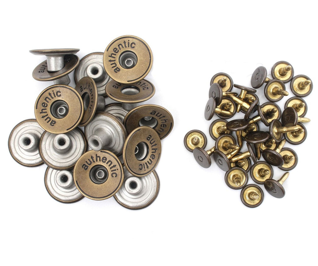 20mm Bronze Jeans Buttons with Pins (Pack of 10)