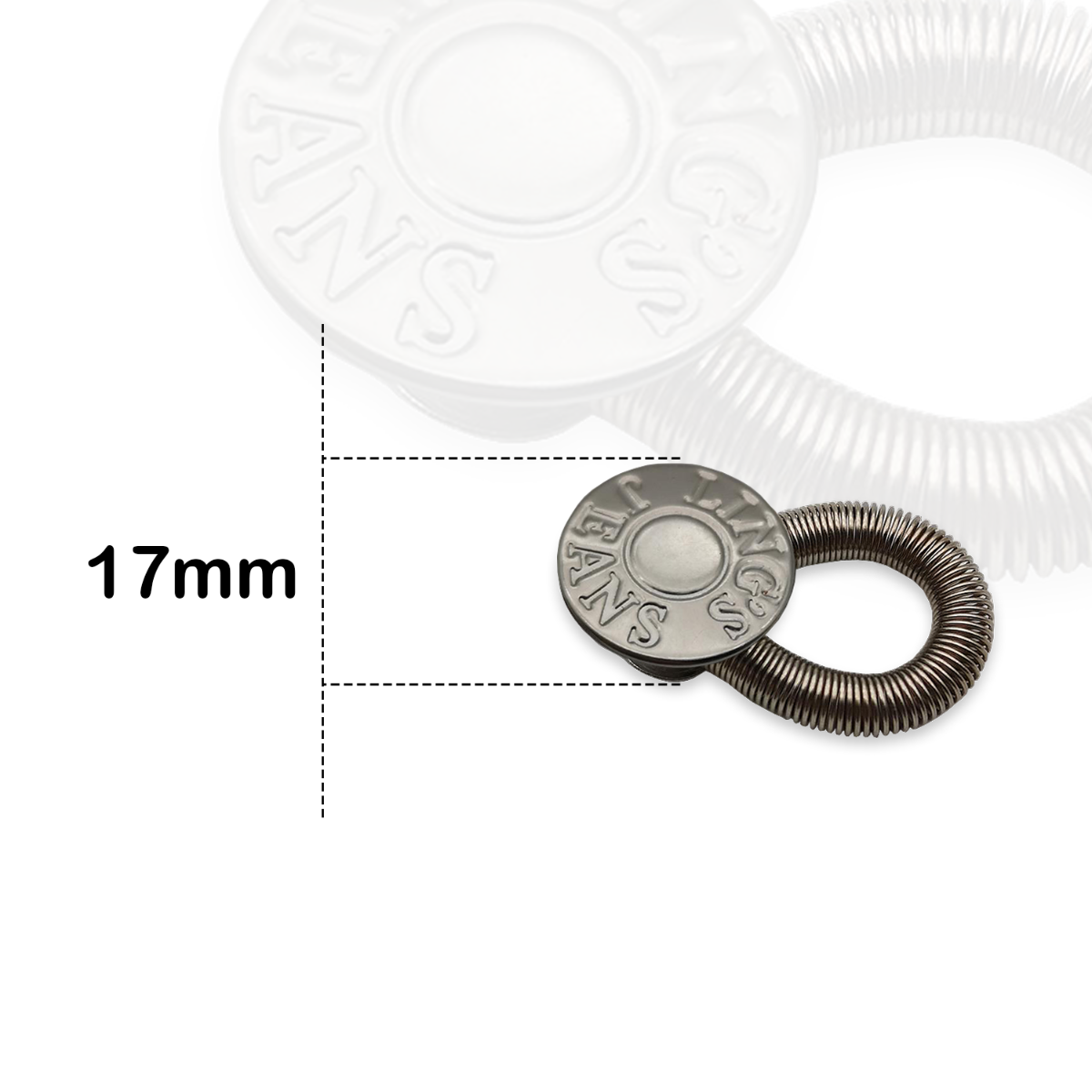 Waist Extender Elastic Spring Brass Button 17mm, Silver With Design