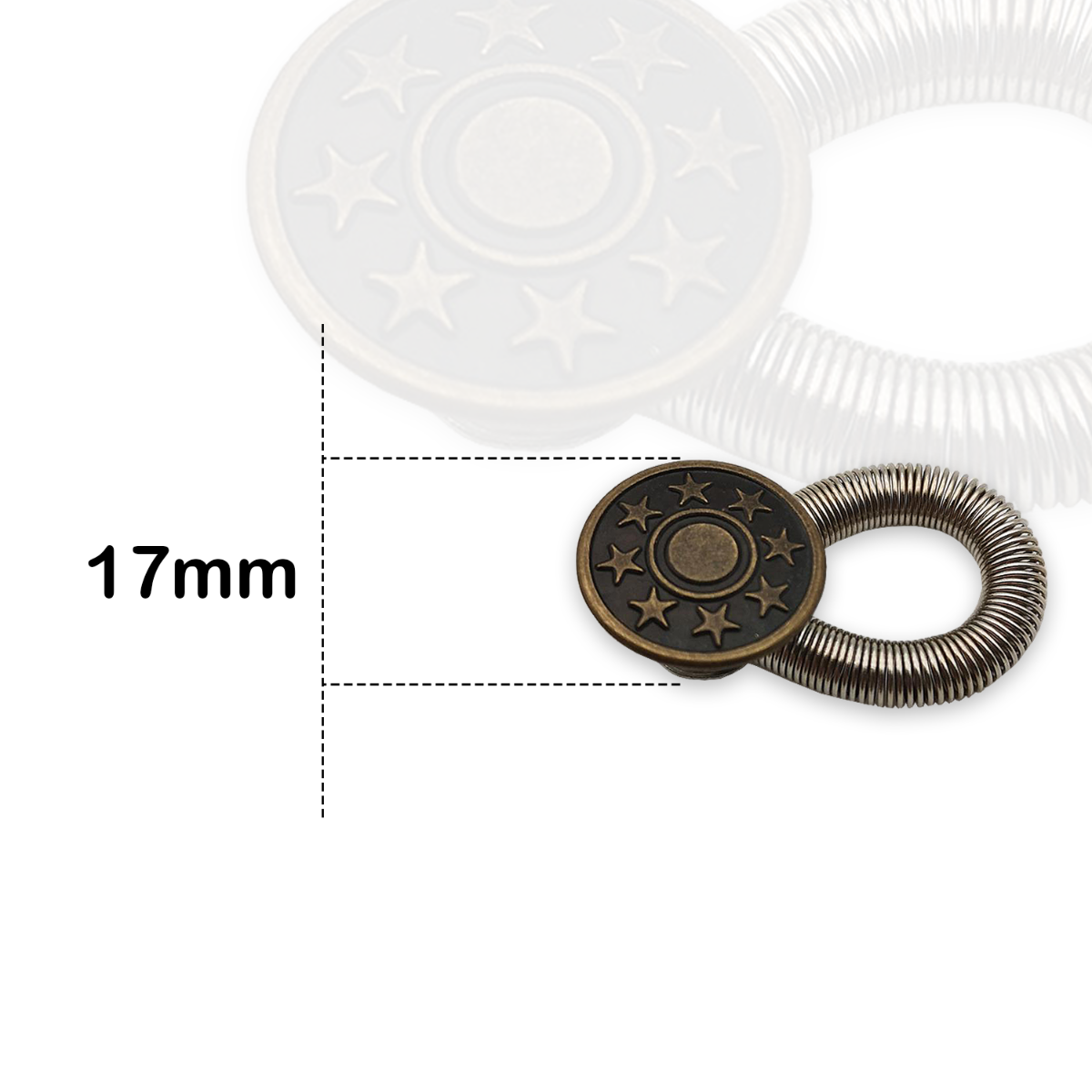 Waist Extender Elastic Spring Brass Button 17mm, Bronze With 8 Star
