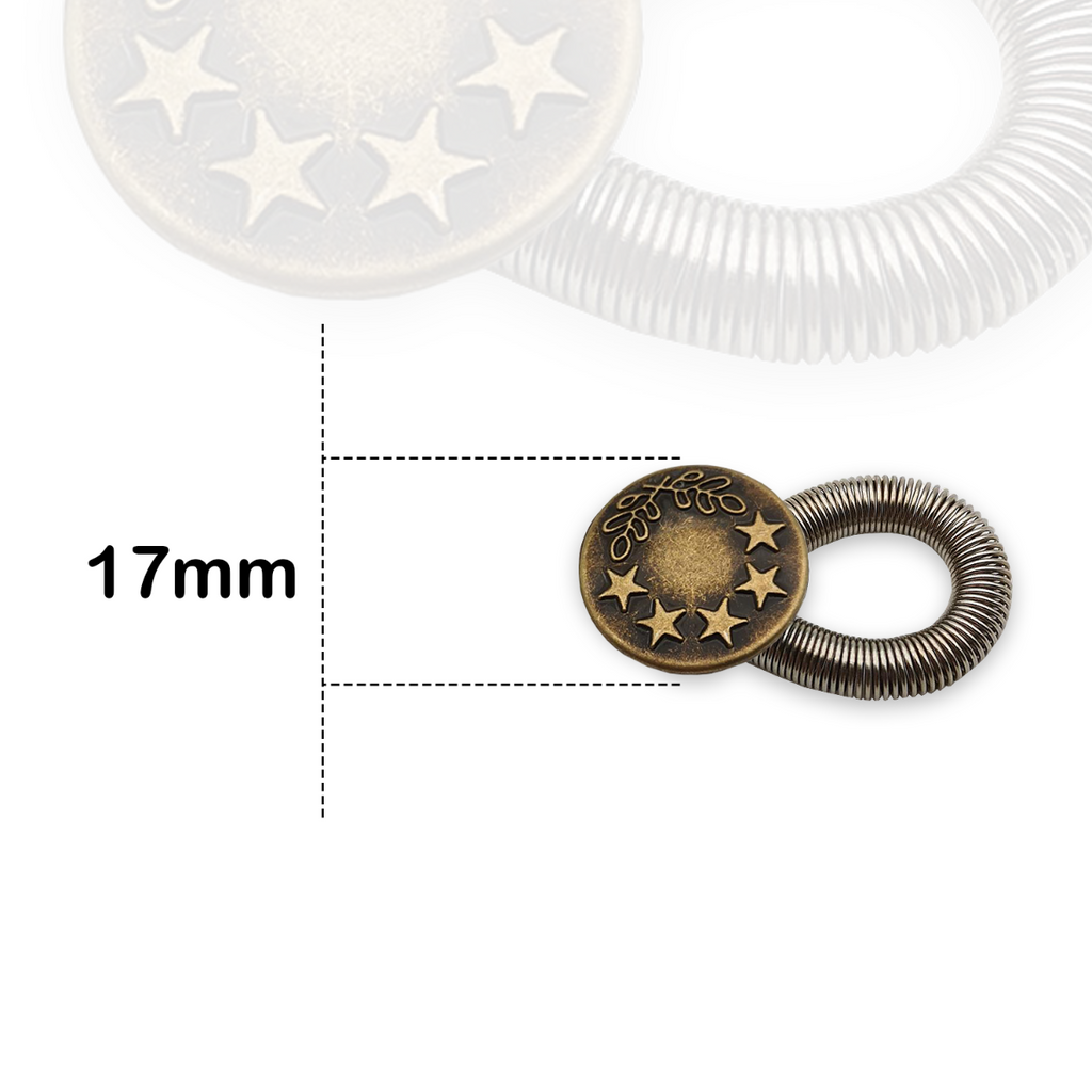 Waist Extender Elastic Spring Brass Button 17mm, Bronze With 5 Star