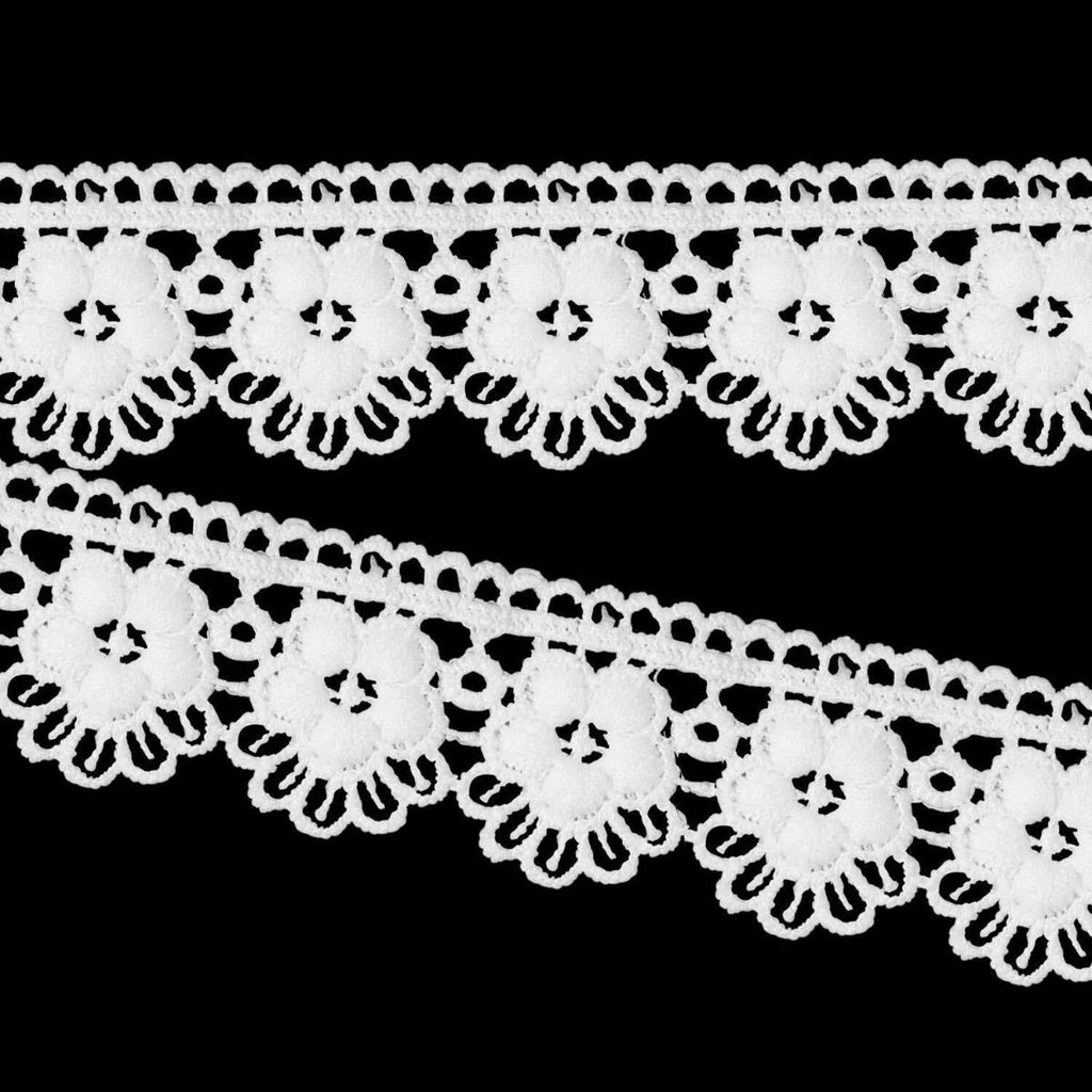 34mm Vintage Style White Cotton Lace Trim - 1m