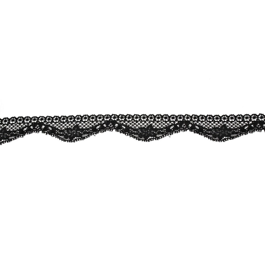 30mm Black Cotton Trim Floral Lace - 1m
