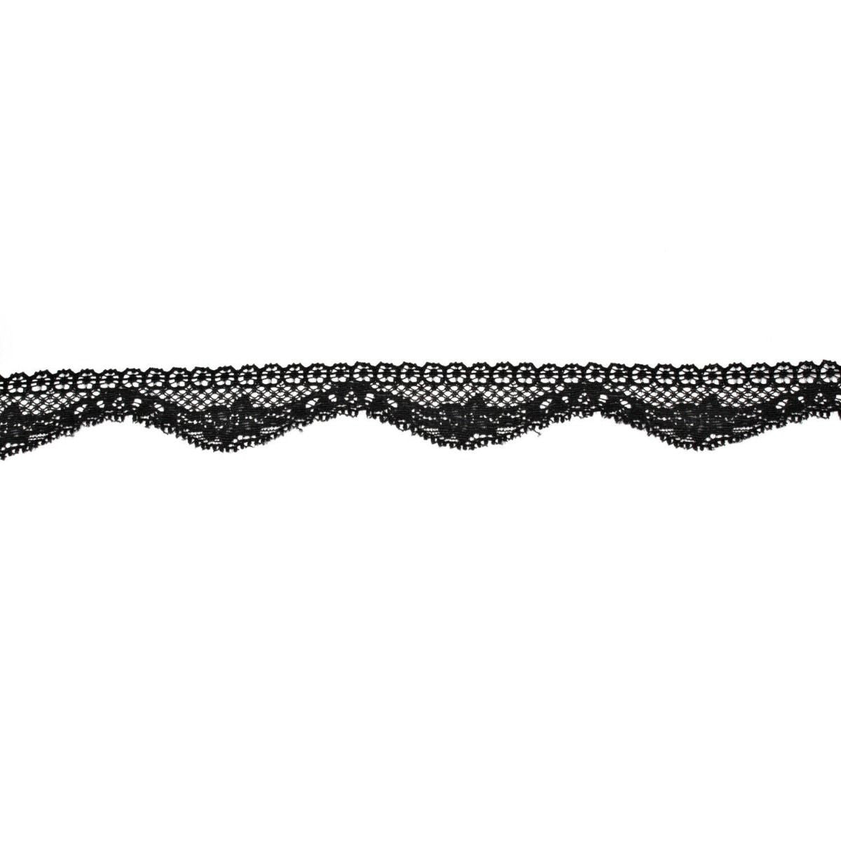 30mm Black Cotton Trim Floral Lace - 1m