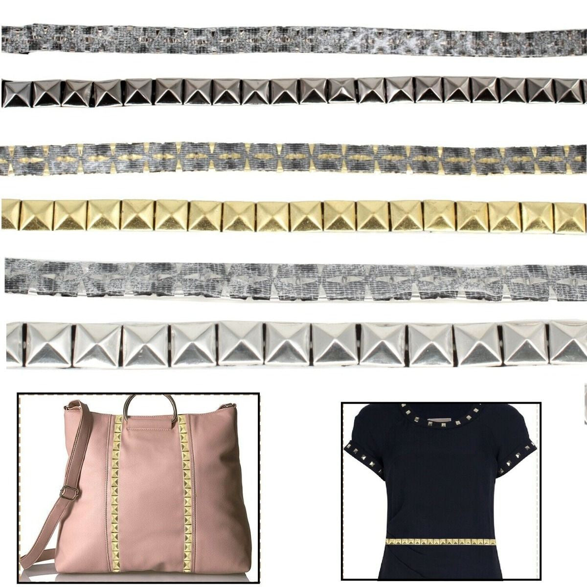 8mm Iron-On Metal Pyramid Stud Trim