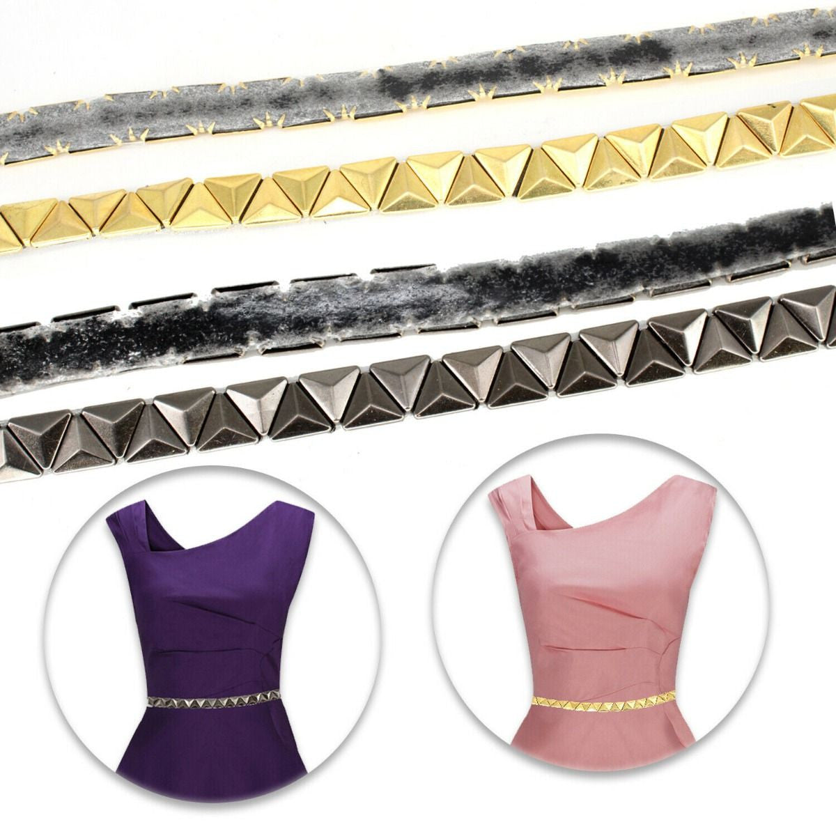 12mm Iron-On Metal Triangular Pyramid Stud Trim - 1m