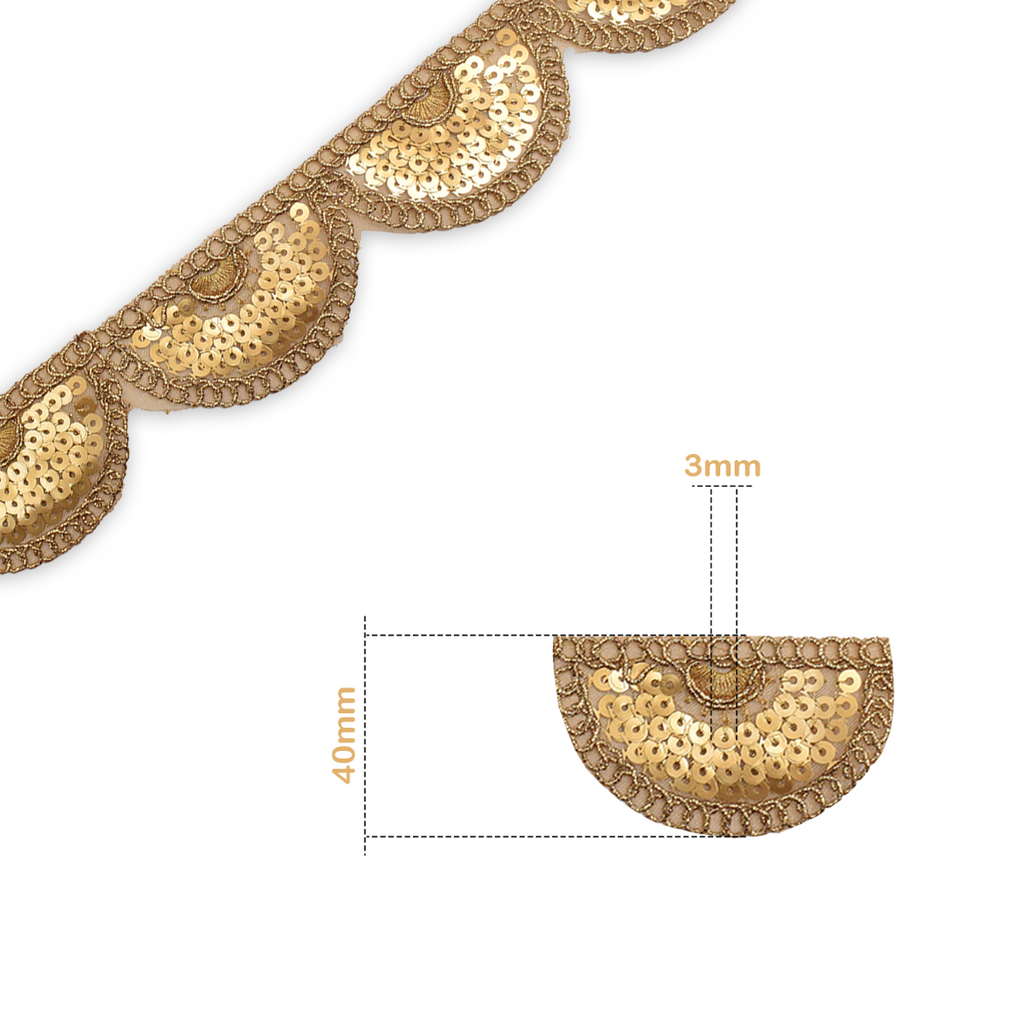 40mm Sequin Lace Trim - Gold