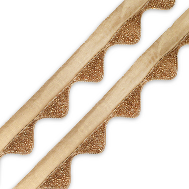 30mm Golden Beaded Lace Sari Border Decorative Trim - 1m