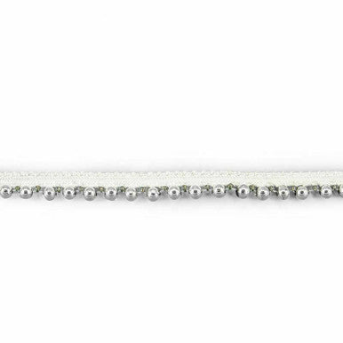 12mm Cotton Lace Trim With Silver Pearls Beaded - 2m