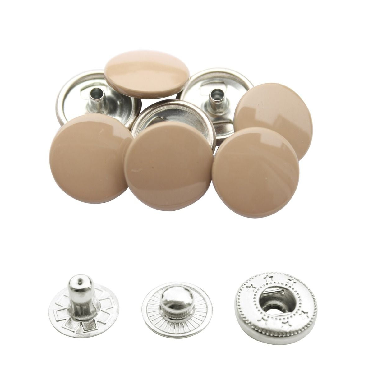 15mm S Spring Press Studs with Coloured Caps and Silver Components (10 Sets)