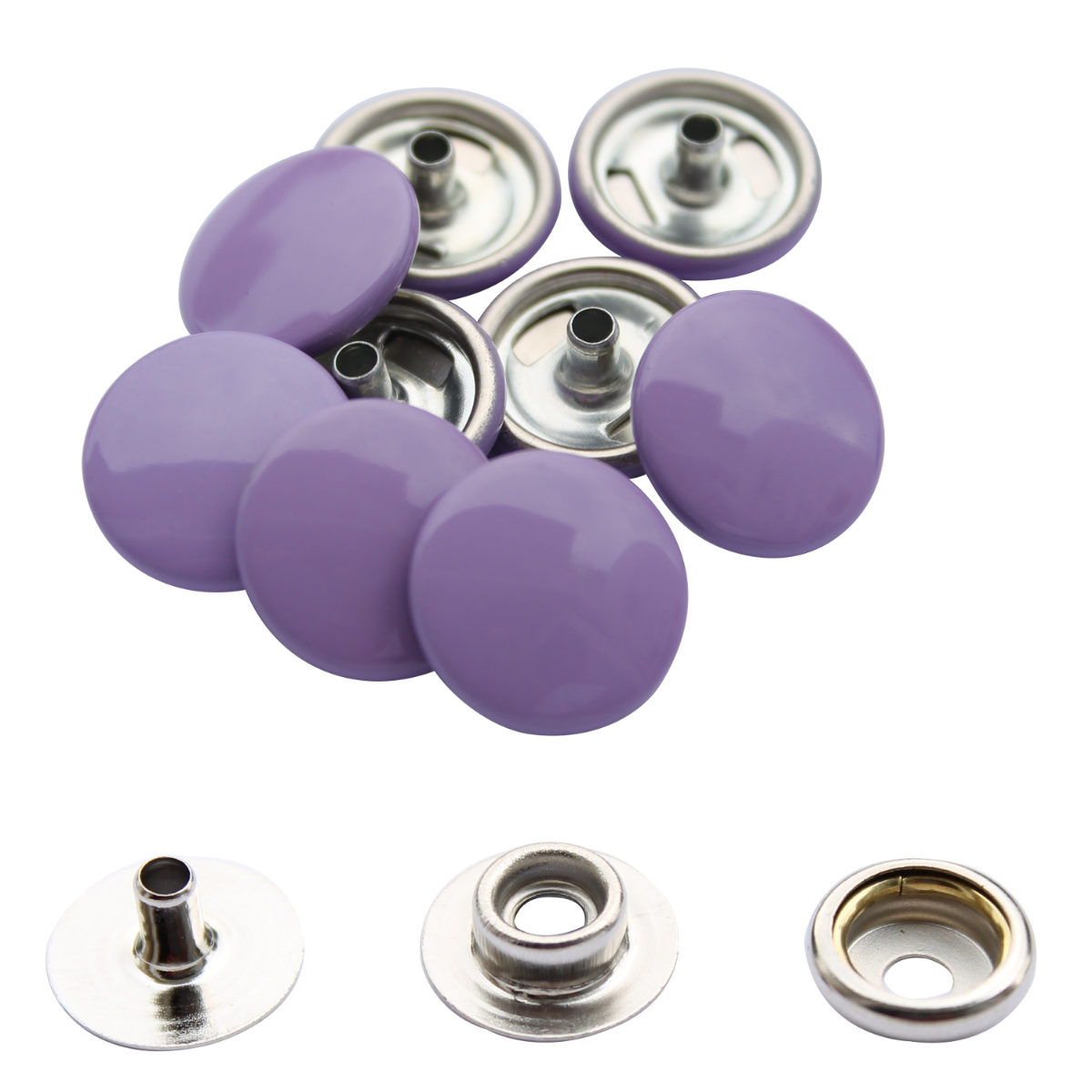 15mm Press Studs with Colour Caps and Silver Components - Small (10 Sets)
