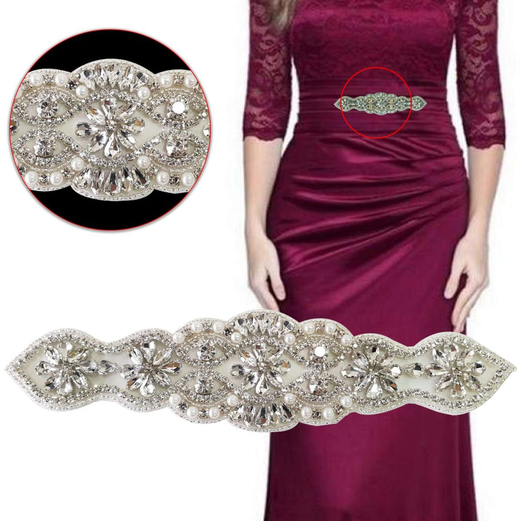 Iron-On Diamante and Pearl Floral Design Motif