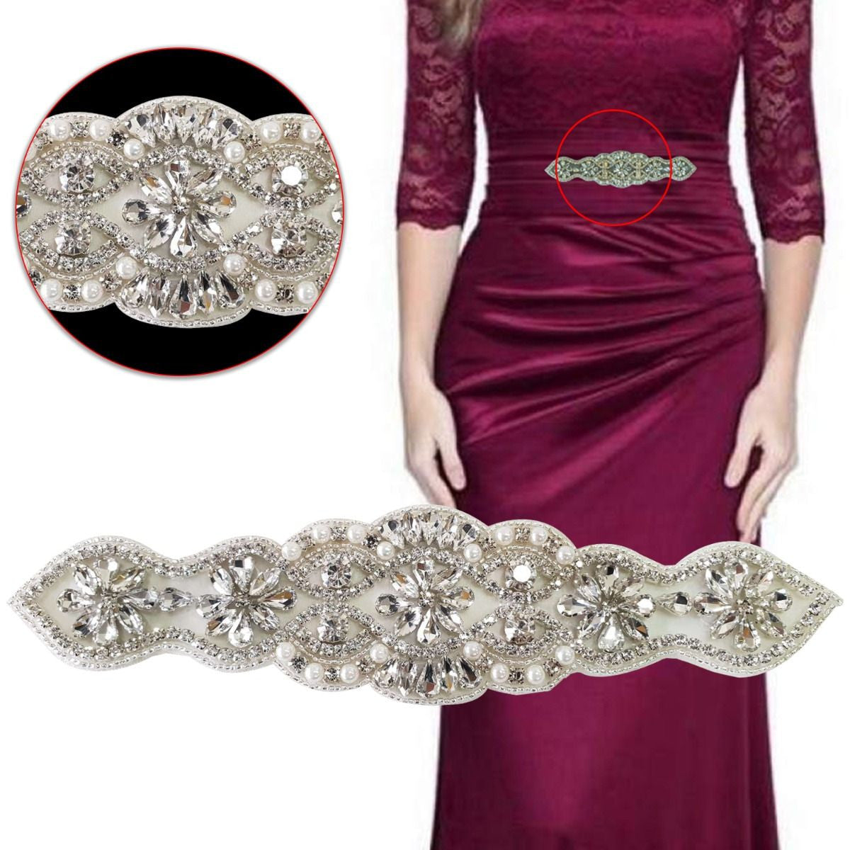 Iron-On Diamante and Pearl Floral Design Motif