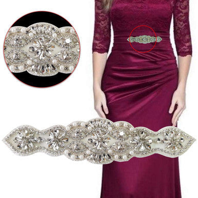 Iron-On Diamante and Pearl Floral Design Motif