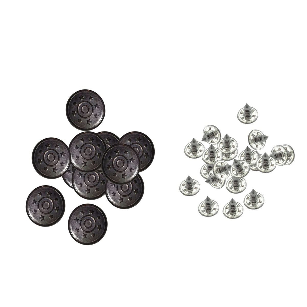 17mm Dark Bronze Stars Design Jeans Buttons with Pins (Pack of 10)