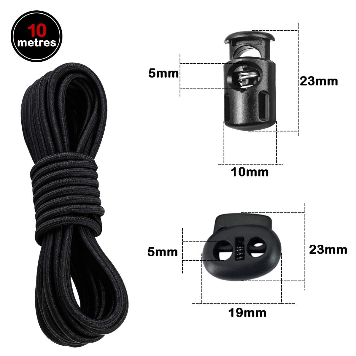 10m Bungee Shock Elastic Cord With Cord Stopper Toggle - (Pack of 10)