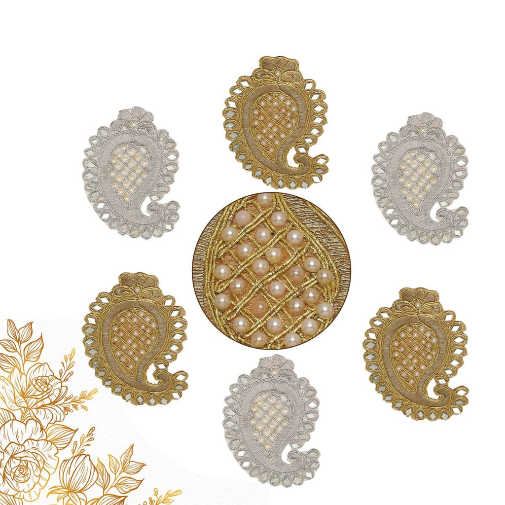 Sew-On Glass Stone & Pearl Studded Embroidered Patch