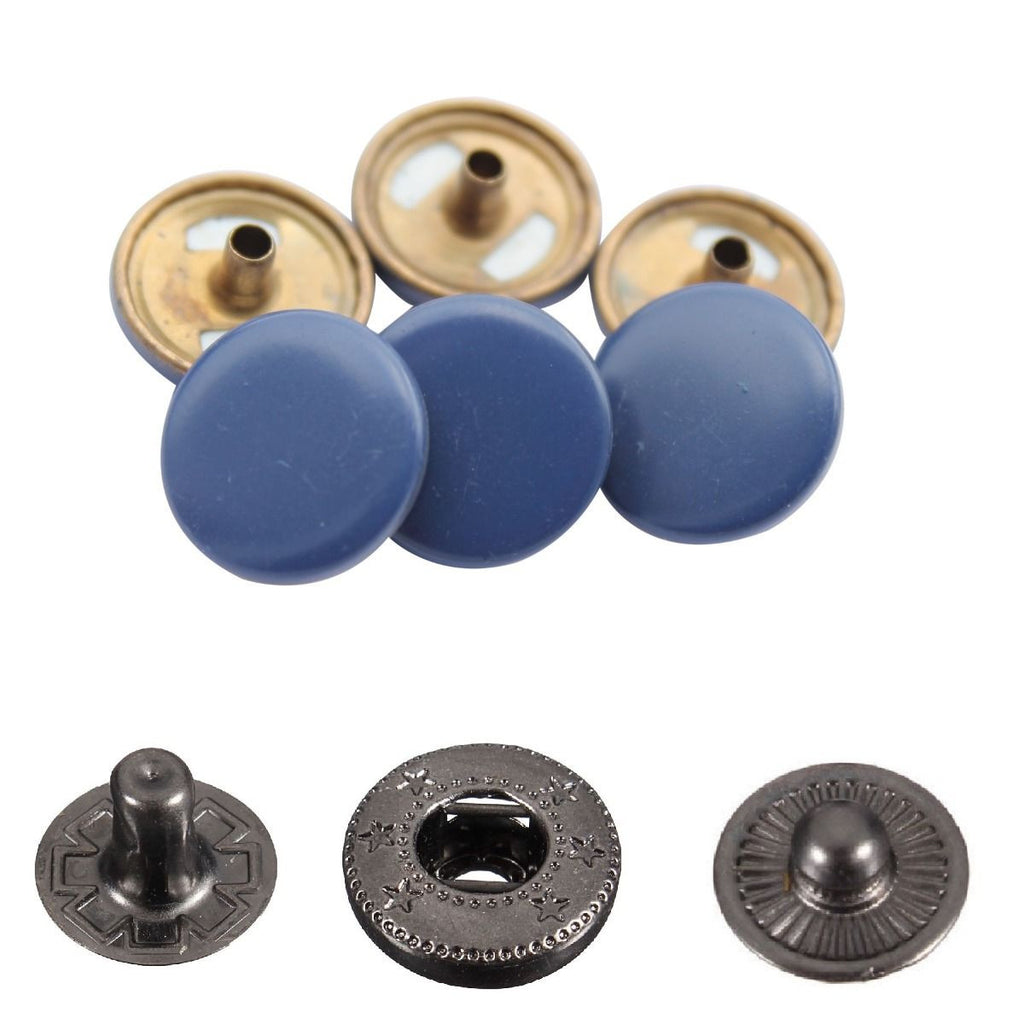 15mm S Spring Press Studs with Colour Caps and Gunmetal Components - (10 Sets)