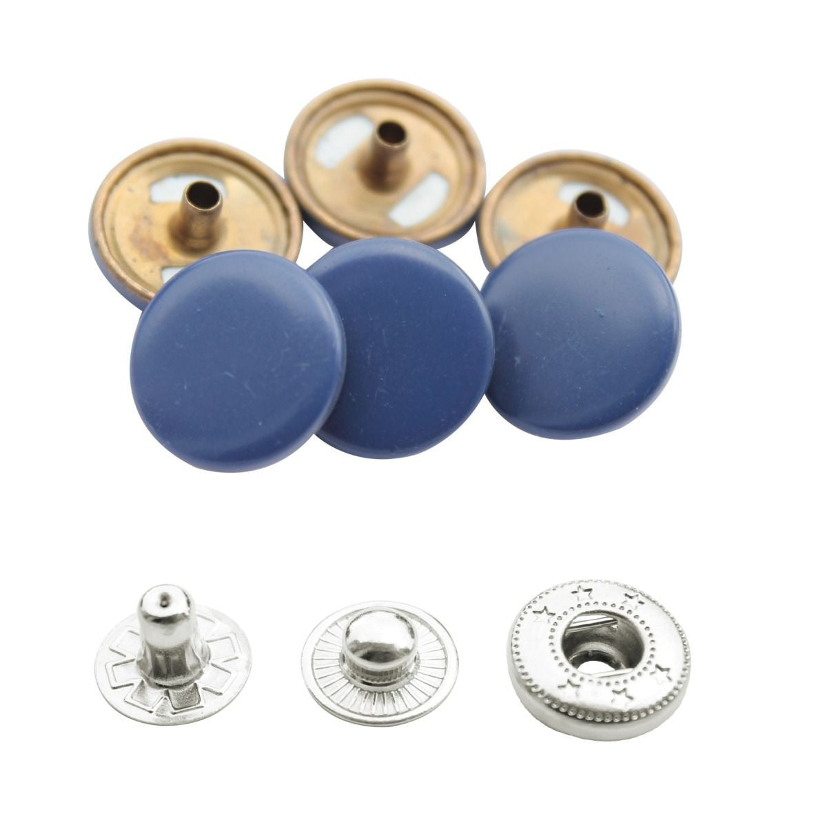 15mm S Spring Press Studs with Coloured Caps and Silver Components (10 Sets)