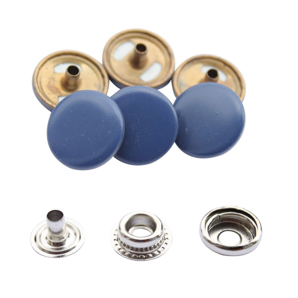 15mm 4-Part Press Studs with Colour Caps and Silver Components - Large (10 Sets)
